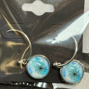Blue and Silver Dandelion Hoop Earrings